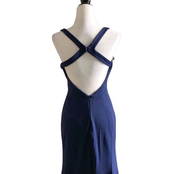 Navy Open Back Minimalist Long Formal Prom Dress US S - Picture 2 of 5